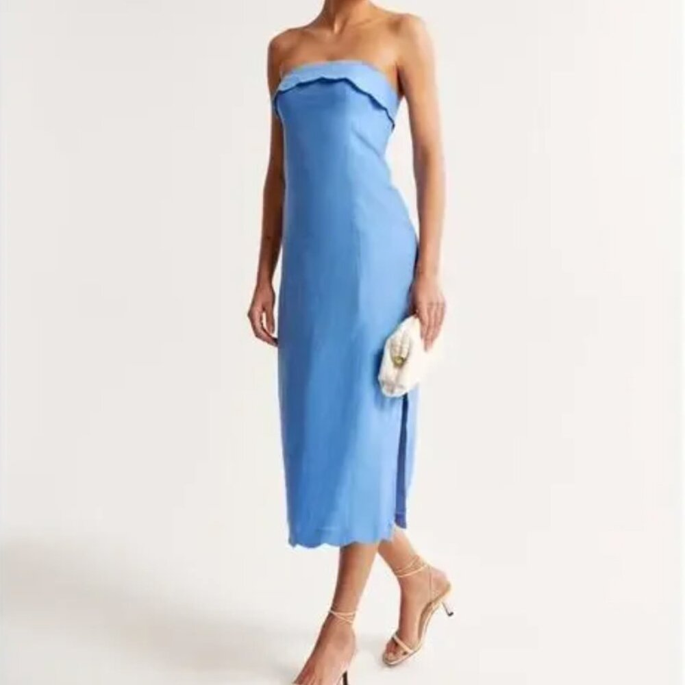 Abercrombie & Fitch Linen Scalloped Midi Dress XL